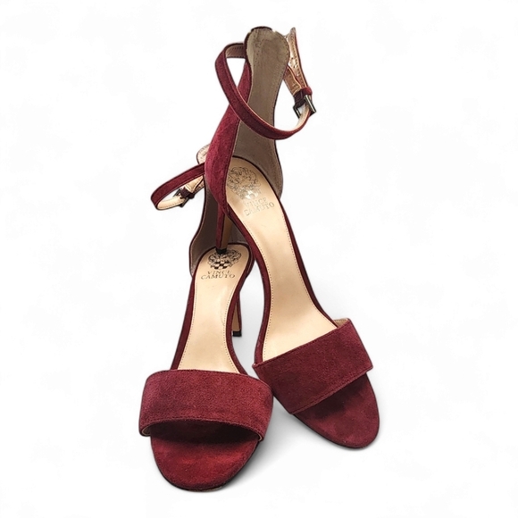 Vince Camuto VC Court Stilleto sandal 3 1/2" heel size 10 burgundy suede ankle - Picture 1 of 7